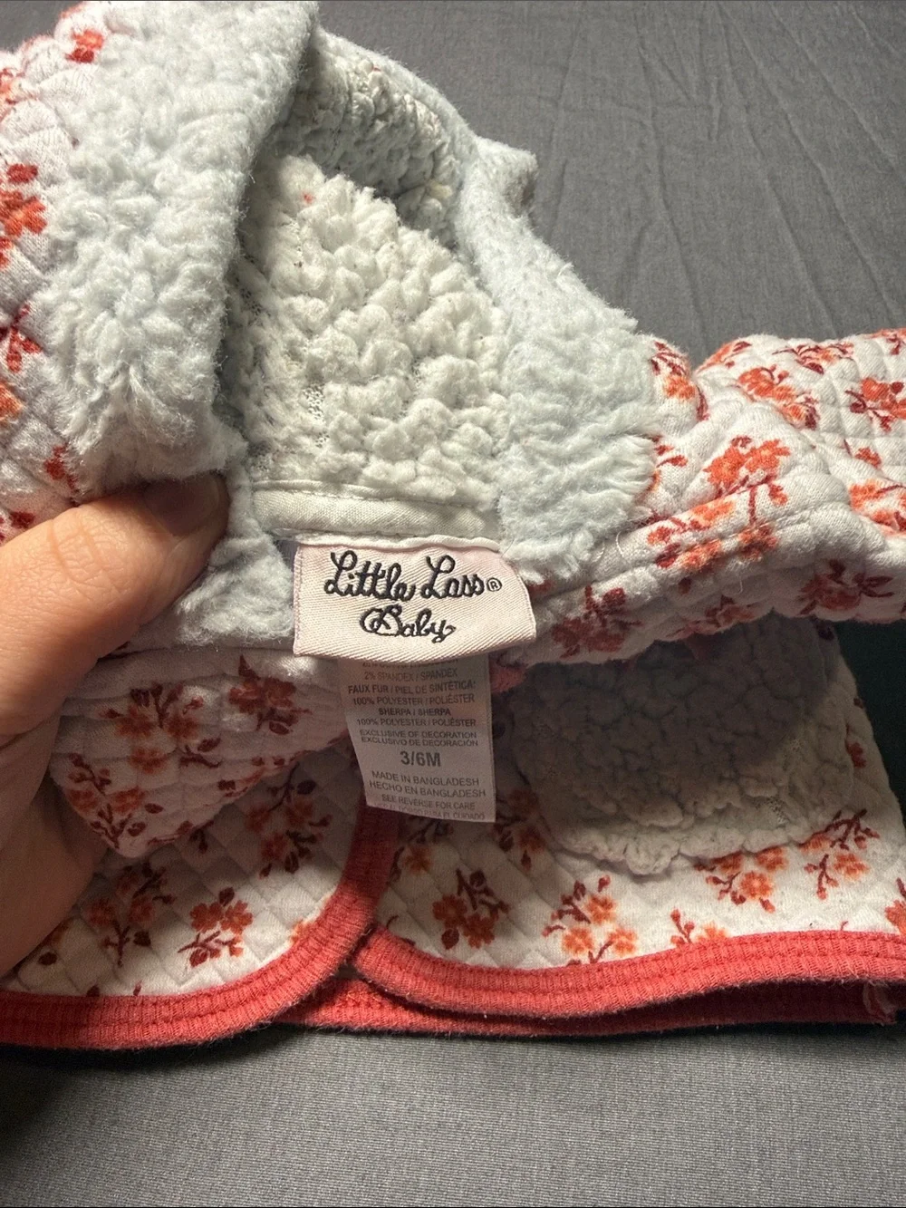 Little Lass Baby Quilted Floral Hooded Jacket in Coral and White